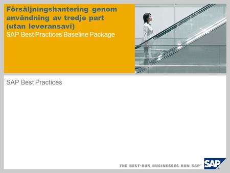 Försäljningshantering genom användning av tredje part (utan leveransavi) SAP Best Practices Baseline Package SAP Best Practices.
