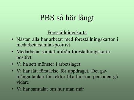 PBS så här långt Föreställningskarta