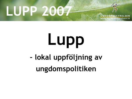 LUPP 2007 Lupp - lokal uppföljning av ungdomspolitiken.
