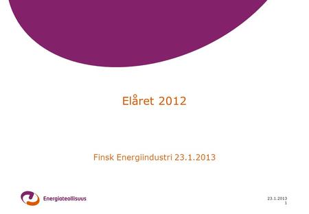 23.1.2013 1 Elåret 2012 Finsk Energiindustri 23.1.2013.