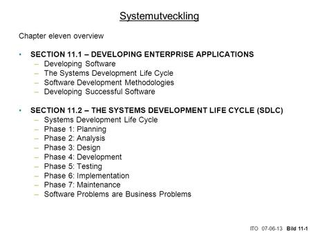 Systemutveckling Chapter eleven overview