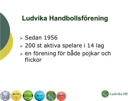  Sedan 1956  200 st aktiva spelare i 14 lag  en förening för både pojkar och flickor Ludvika Handbollsförening.