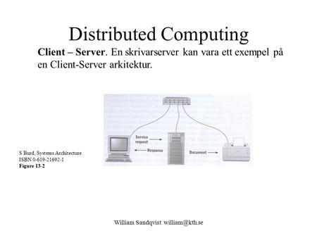 William Sandqvist Distributed Computing Client – Server. En skrivarserver kan vara ett exempel på en Client-Server arkitektur. S Burd, Systems.