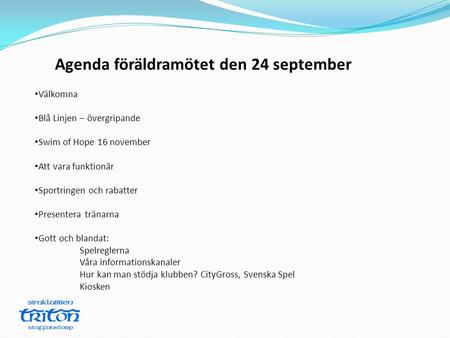Agenda föräldramötet den 24 september
