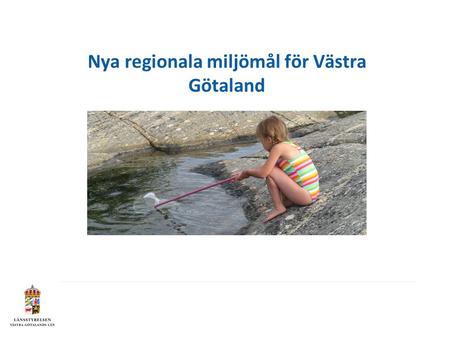 Nya regionala miljömål för Västra Götaland. Miljömålsarbetets styrgrupp (Länsstyrelsen, Skogsstyrelsen och VGR) har beslutat att vi behöver regionalisera.