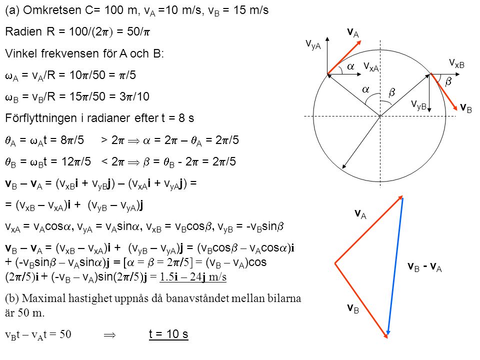 A Omkretsen C 100 M V A 10 M S V B 15 M S Radien R 100 2 50 Vinkel Frekvensen For A Och B A V A R 10 50 5 B V B Ppt Ladda Ner