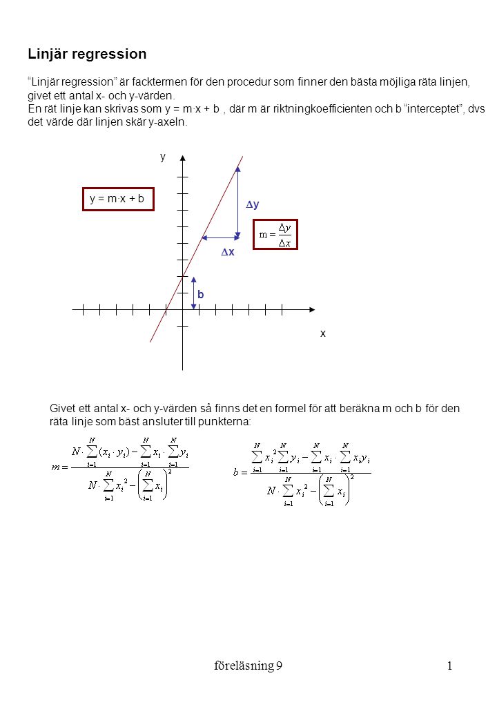 Linjar Regression Forelasning 9 Ppt Ladda Ner