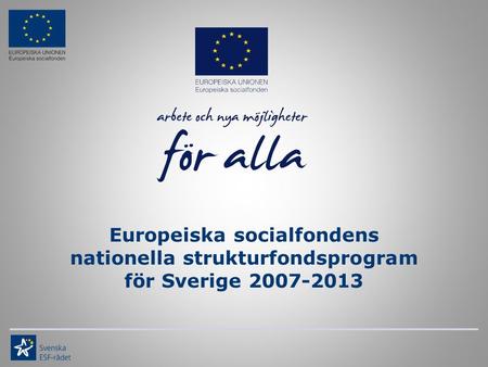 Europeiska socialfondens nationella strukturfondsprogram för Sverige 2007-2013.
