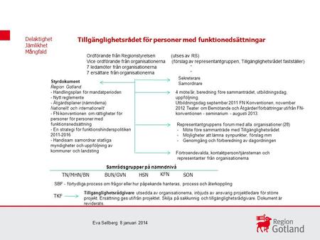 Ordförande från Regionstyrelsen (utses av RS) Vice ordförande från organisationerna (förslag av representantgruppen, Tillgänglighetsrådet fastställer)