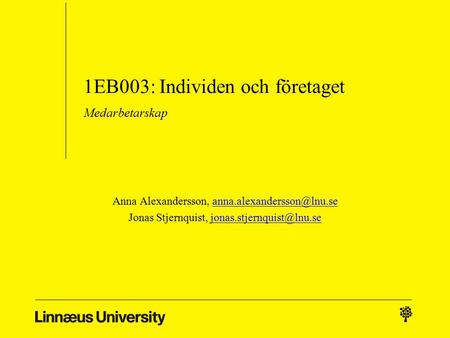 1EB003: Individen och företaget Medarbetarskap Anna Alexandersson, Jonas Stjernquist,