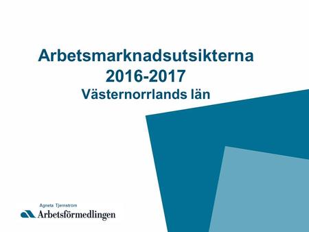 Arbetsmarknadsutsikterna 2016-2017 Västernorrlands län Agneta Tjernström.