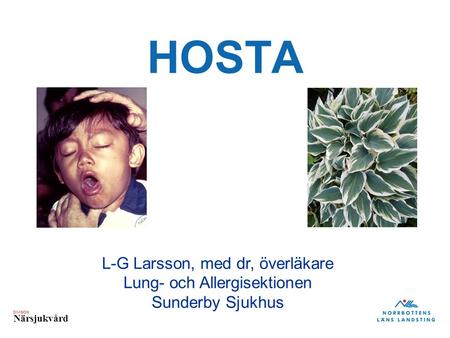 DIVISION Närsjukvård HOSTA L-G Larsson, med dr, överläkare Lung- och Allergisektionen Sunderby Sjukhus.