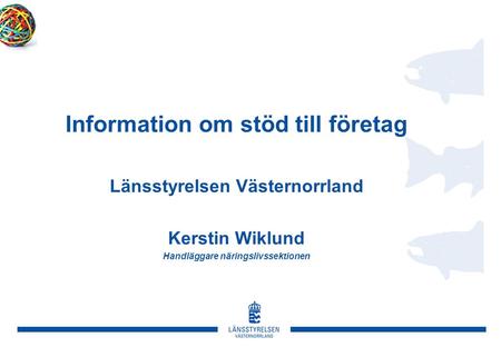 Information om stöd till företag Länsstyrelsen Västernorrland Kerstin Wiklund Handläggare näringslivssektionen.