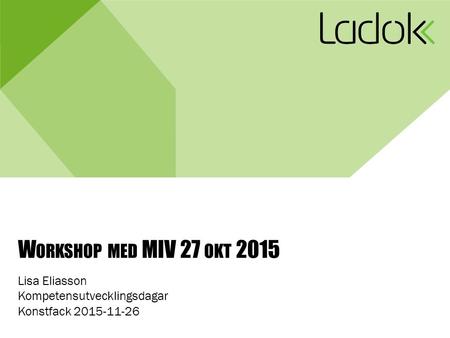 W ORKSHOP MED MIV 27 OKT 2015 Lisa Eliasson Kompetensutvecklingsdagar Konstfack 2015-11-26.