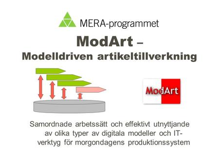 ModArt – Modelldriven artikeltillverkning Samordnade arbetssätt och effektivt utnyttjande av olika typer av digitala modeller och IT- verktyg för morgondagens.