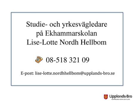 Studie- och yrkesvägledare på Ekhammarskolan Lise-Lotte Nordh Hellbom