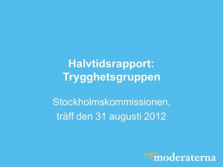 Halvtidsrapport: Trygghetsgruppen Stockholmskommissionen, träff den 31 augusti 2012.