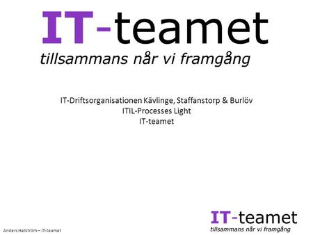 IT-Driftsorganisationen Kävlinge, Staffanstorp & Burlöv ITIL-Processes Light IT-teamet Anders Hallström – IT-teamet.
