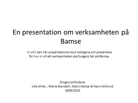 En presentation om verksamheten på Bamse