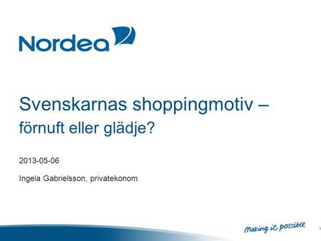 Svenskarnas shoppingmotiv – förnuft eller glädje? 2013-05-06 Ingela Gabrielsson, privatekonom 1.