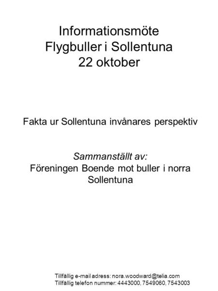 Informationsmöte Flygbuller i Sollentuna 22 oktober