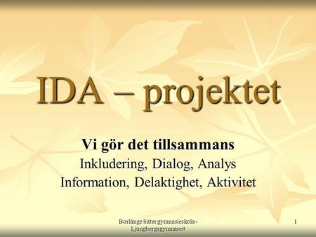 IDA – projektet Vi gör det tillsammans Inkludering, Dialog, Analys
