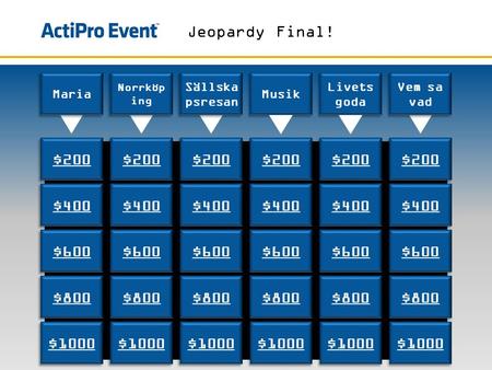 Jeopardy Final! $200 $200 $200 $200 $200 $200 $400 $400 $400 $400 $400