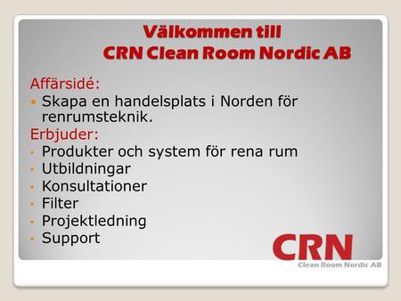 Välkommen till CRN Clean Room Nordic AB