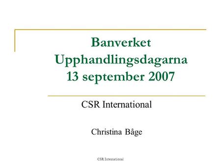 Banverket Upphandlingsdagarna 13 september 2007