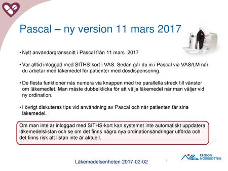 Pascal – ny version 11 mars 2017