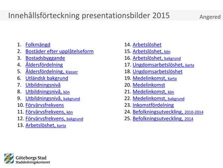 Innehållsförteckning presentationsbilder 2015