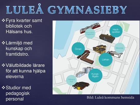 LULEÅ GYMNASIEBY Fyra kvarter samt bibliotek och Hälsans hus.