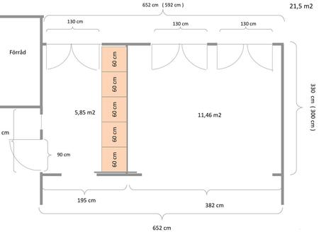 21,5 m2 60 cm Förråd 60 cm 30 cm 60 cm 330 cm ( 300 cm ) 60 cm 5,85 m2