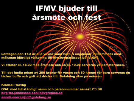 IFMV bjuder till årsmöte och fest