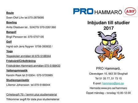 HAMMARÖ Inbjudan till studier 2017 PRO Hammarö, Boule