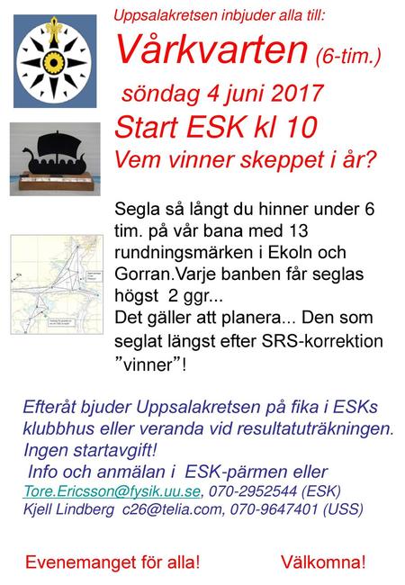 Vårkvarten (6-tim.) söndag 4 juni 2017 Start ESK kl 10