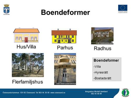 Boendeformer Hus/Villa Parhus Radhus Flerfamiljshus Boendeformer