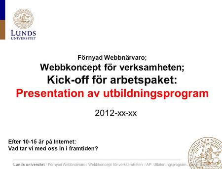 Lunds universitet / Förnyad Webbnärvaro / Webbkoncept för verksamheten / AP: Utbildningsprogram - presentation Efter 10-15 år på Internet: Vad tar vi med.
