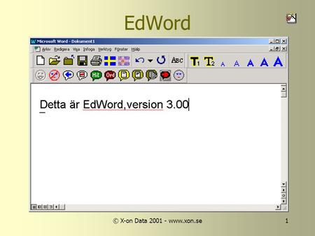 © X-on Data 2001 - www.xon.se1 EdWord. © X-on Data 2001 - www.xon.se2 EdWord – tillägg till Word EdWord är en anpassning för att göra Microsoft Word enklare.