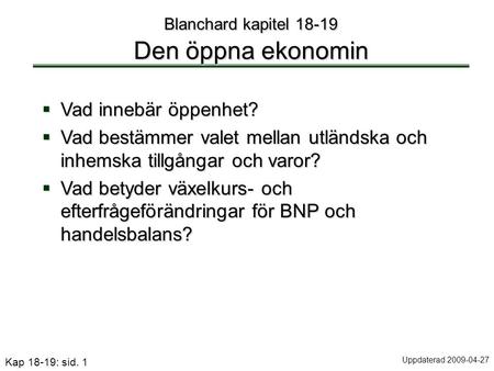 Blanchard kapitel Den öppna ekonomin