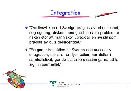 Integration ”Om livsvillkoren i Sverige präglas av arbetslöshet, segregering, diskriminering och sociala problem är risken stor att människor utvecklar.