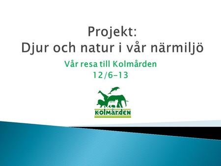 Vår resa till Kolmården 12/6-13. Under läsåret 2012/2013 har klass 1 arbetat med djur och natur i vår närmiljö. Vi har arbetat både med vilda djur i våra.