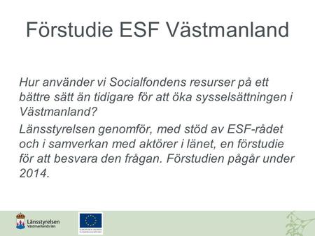 Förstudie ESF Västmanland