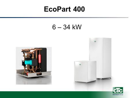 EcoPart 400 6 – 34 kW. Design & dimensions Front panel – 2 screws Pre-cut holes for flexible tubes Adjustable feet.