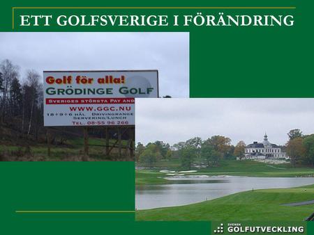 ETT GOLFSVERIGE I FÖRÄNDRING ANDERS HAMMARSTRÖM. Läget i Golfsverige Mellan 2003 – 2008  Tappat 30% juniormedlemmar  Tapp i alla åldrar upp till 40.