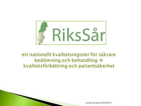 Ett nationellt kvalitetsregister för säkrare bedömning och behandling  kvalitetsförbättring och patientsäkerhet Annika Davidsson 2014-09-10.