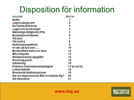 Disposition för information