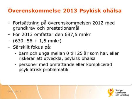 Överenskommelse 2013 Psykisk ohälsa