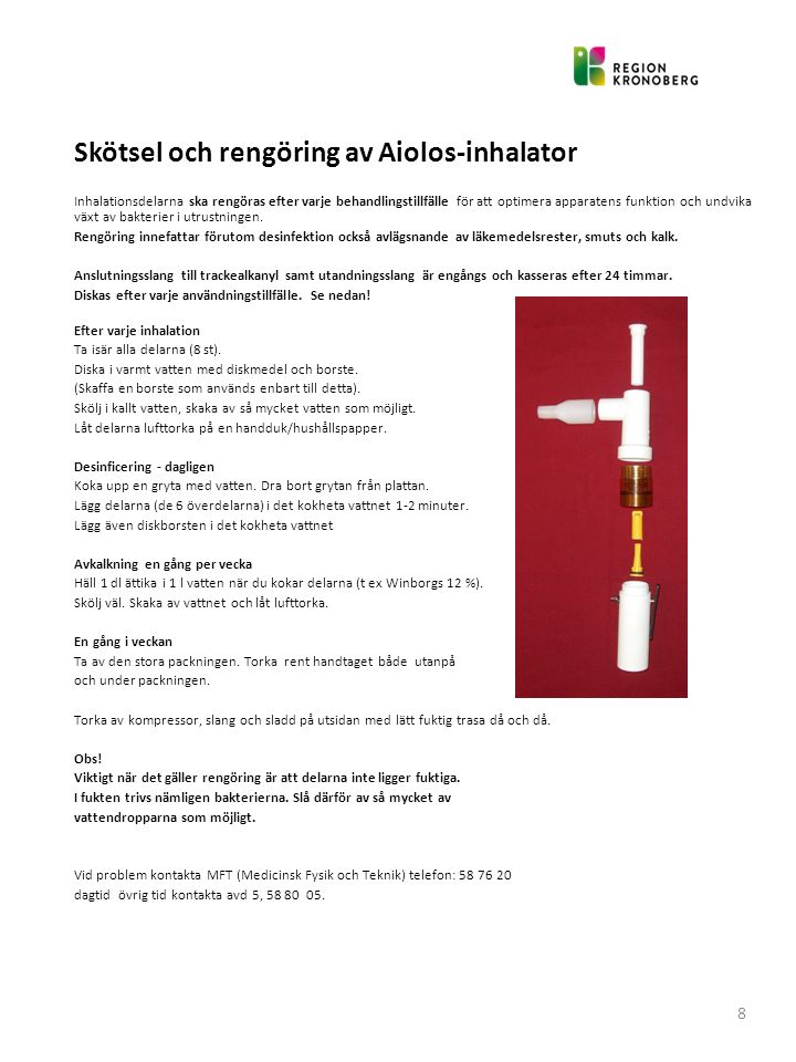 Skötsel och rengöring av Aiolos-inhalator