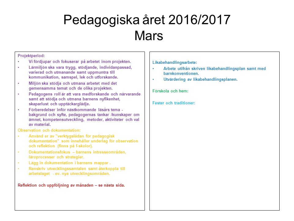 Pedagogiska året 2016/2017 Mars